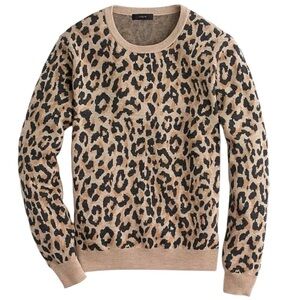 Like New J. Crew Merino Wool Crewneck Sweater Leopard Size Small